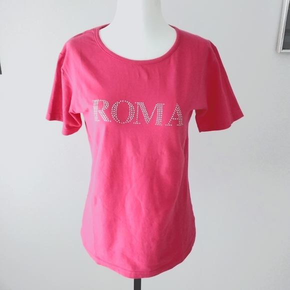 Italia Tops - Pink sequin ROMA tshirt, size XL